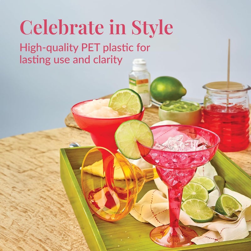 Prestee Multicolor Disposable 48 Plastic Margarita Glasses - 12 oz Hard Cocktail Cups for Cinco de Mayo Fiesta, Taco Party and Mexican Decorations - Fiesta Party Decorations - Large (Pack of 48) - Image 2